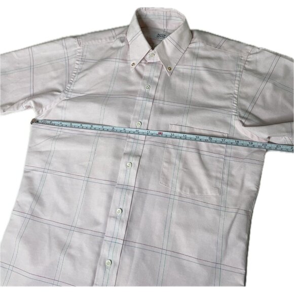 Arrow Dover Men’s Button Down Shirt Pink Plaid Short Sleeves 15 Small Made USA - Picture 5 of 6